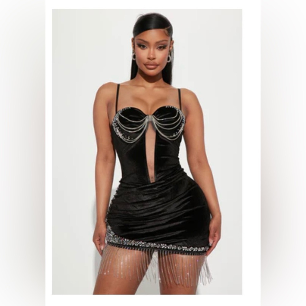 Fashion Nova Black Mini Dress with Silver Details
